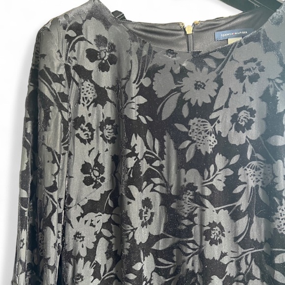 Tommy Hilfiger Womens Black Floral Velvet Holiday Christmas Party Midi Dress 12 - Picture 2 of 7